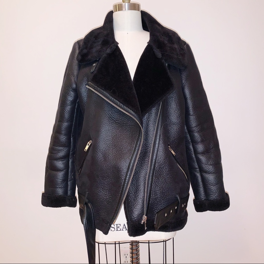 Oversized leather motto jacket